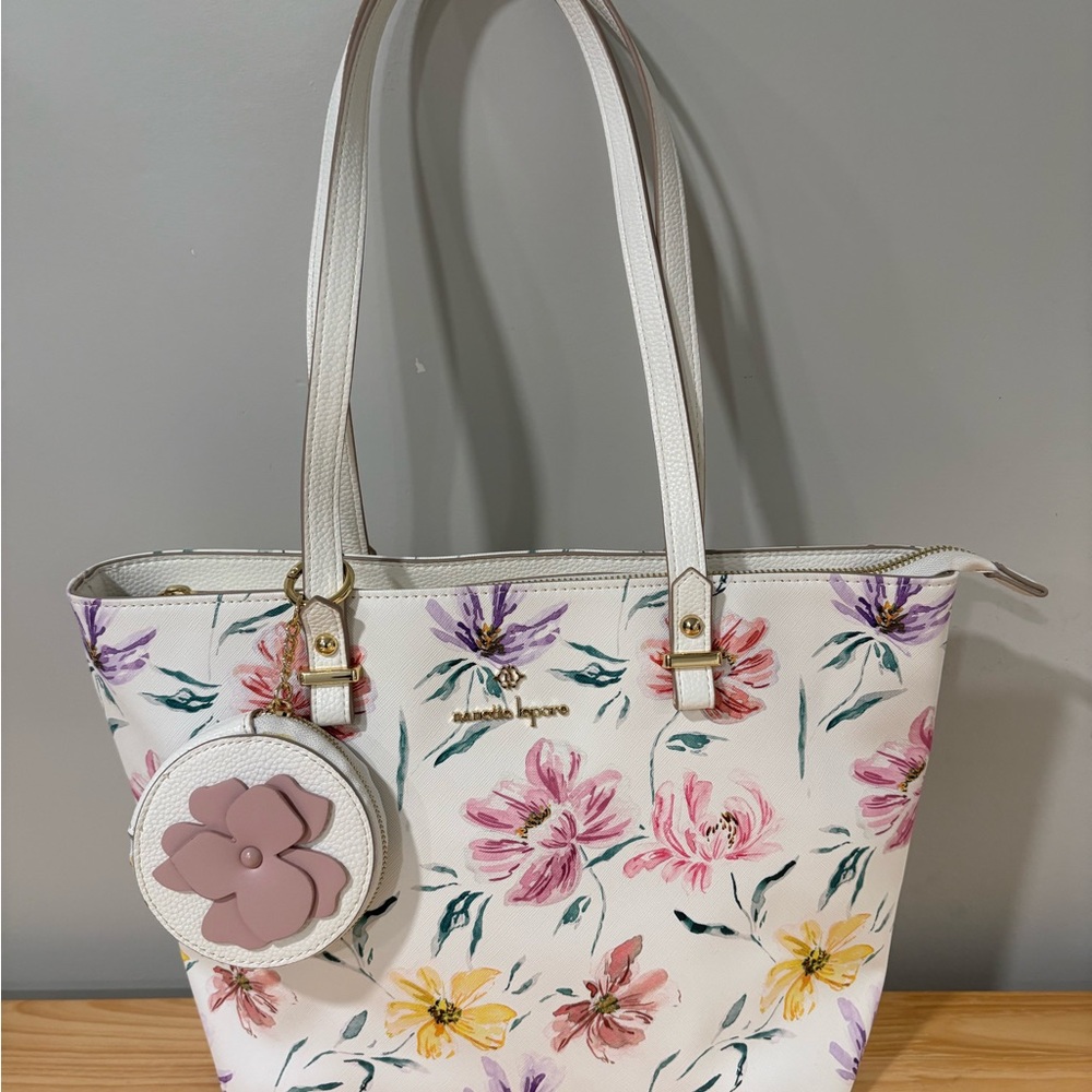 Nanette Lepore Brielle Floral Tote with Pink Flower Coin Pouch